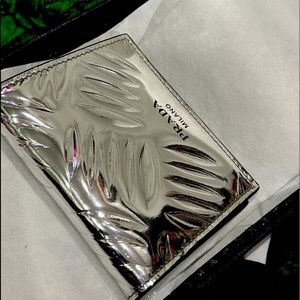 Prada metallic leather bifold wallet